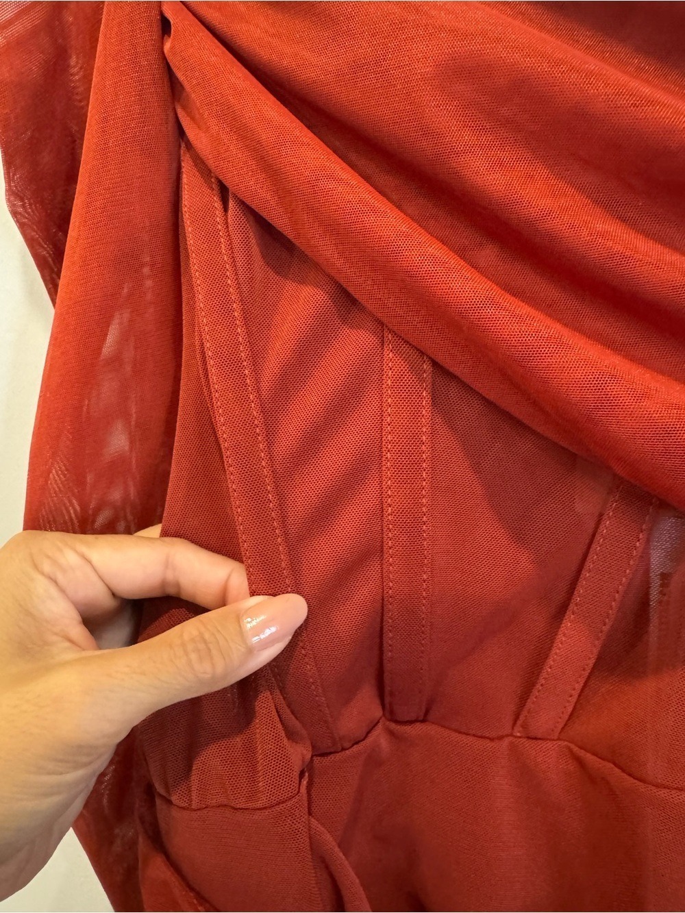 Mistress Rocks Rust Red Ruched Off Shoulder Mini Dress Size Small 0746 - Picture 6 of 13
